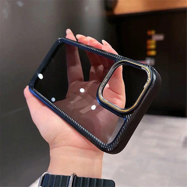 Black Carbon Style Bumper Transparent Case for Apple iphone 15 Plus - The Hatke