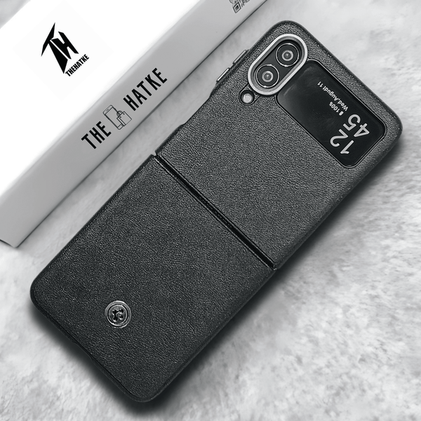 Black Classy Leather Case for Samsung Galaxy Z FLIP 4 - The Hatke