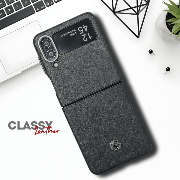Black Classy Leather Case for Samsung Galaxy Z FLIP 4 - The Hatke