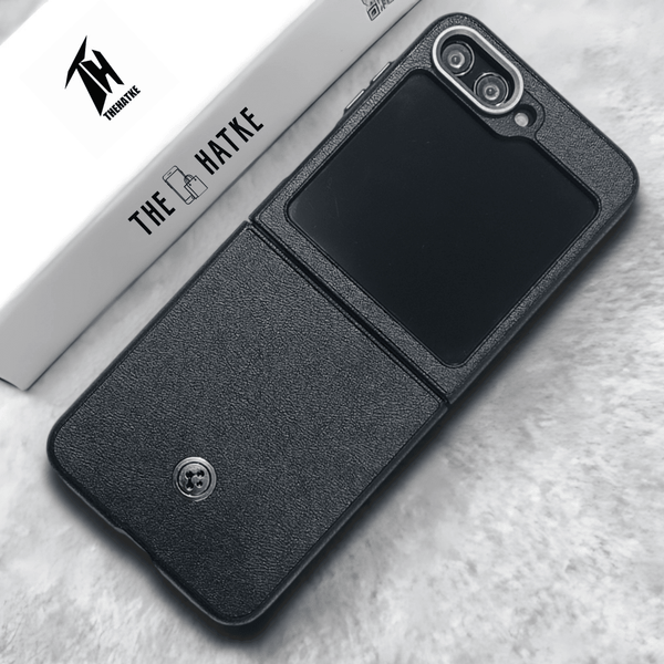 Black Classy Leather Case for Samsung Galaxy Z FLIP 5 - The Hatke