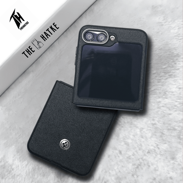 Black Classy Leather Case for Samsung Galaxy Z FLIP 5 - The Hatke