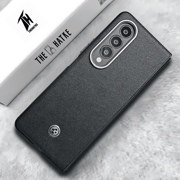 Black Classy Leather Case for Samsung Galaxy Z Fold 4 - The Hatke