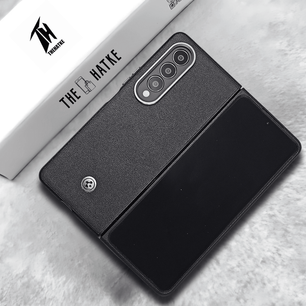 Black Classy Leather Case for Samsung Galaxy Z Fold 4 - The Hatke