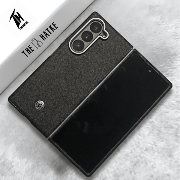 Black Classy Leather Case for Samsung Galaxy Z Fold 5 - The Hatke