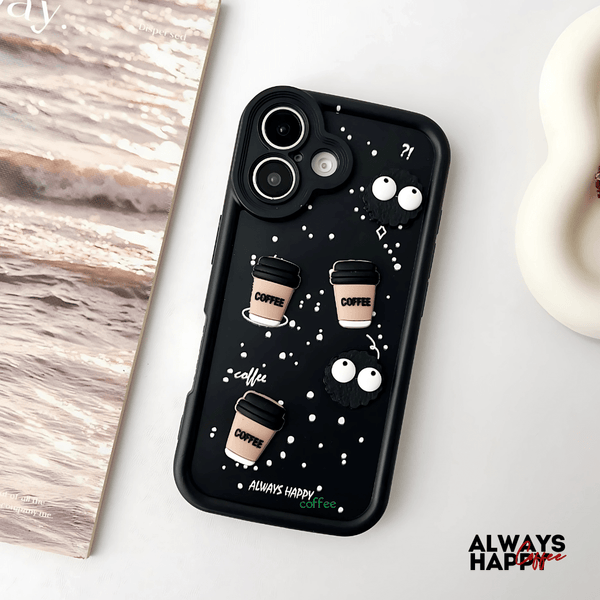 Black COFFEE (ALWAYS HAPPY) Silicone case for Apple iphone 16 Plus - The Hatke