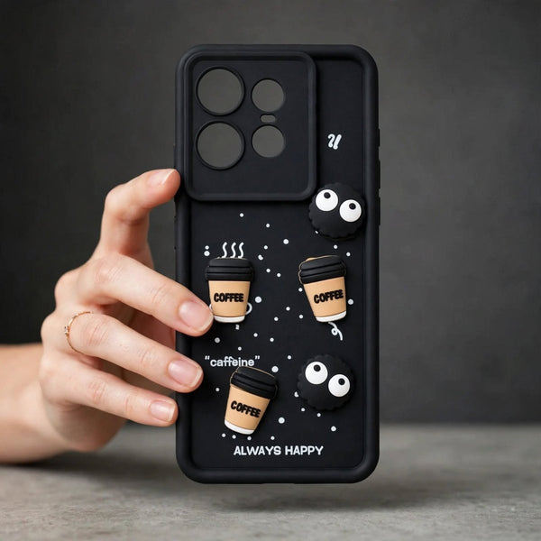 Black COFFEE (ALWAYS HAPPY) Silicone case for Motorola Edge 50 Pro - The Hatke