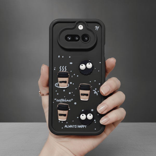 Black COFFEE (ALWAYS HAPPY) Silicone case for Nothing Phone 4a - The Hatke