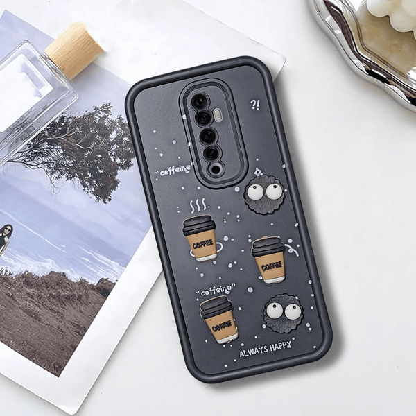 Black COFFEE (ALWAYS HAPPY) Silicone case for Oppo Reno 2F - The Hatke