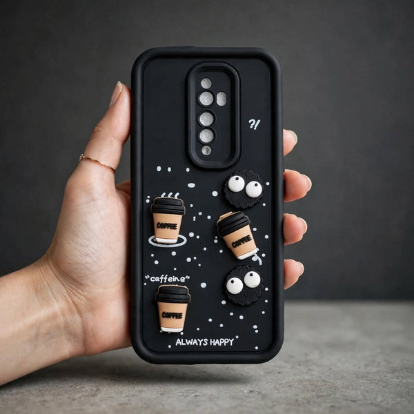 Black COFFEE (ALWAYS HAPPY) Silicone case for Oppo Reno 2z - The Hatke