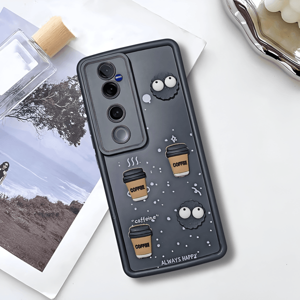 Black COFFEE (ALWAYS HAPPY) Silicone case for Vivo V40 Pro - The Hatke