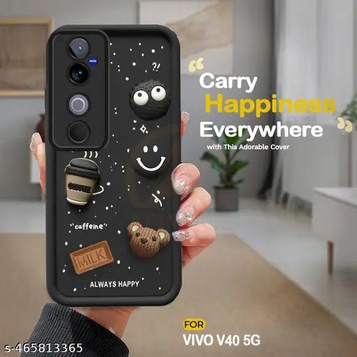 Black COFFEE (ALWAYS HAPPY) Silicone case for Vivo V40 Pro - The Hatke