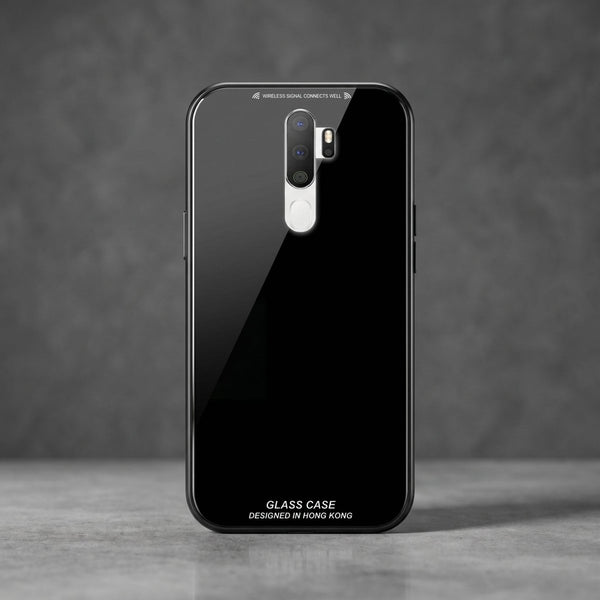 Black Glass case for Oppo A5 2020 - The Hatke