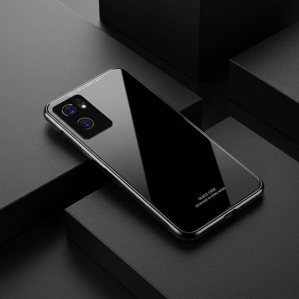 Black Glass case for Oppo Reno 7 - The Hatke