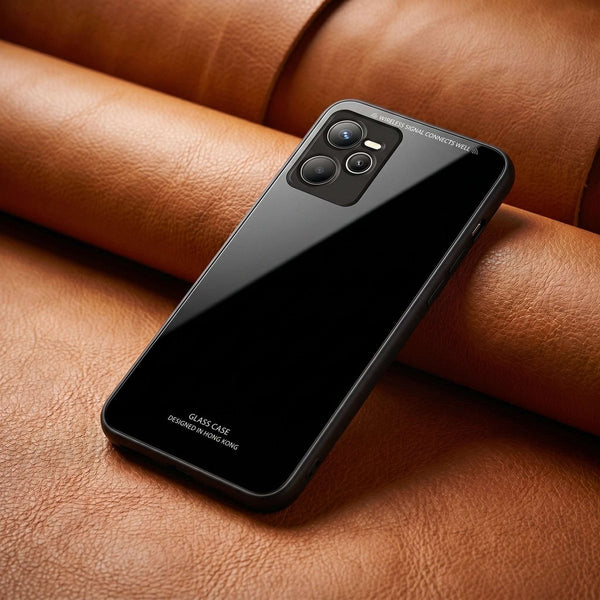 Black Glass case for Realme C35 - The Hatke