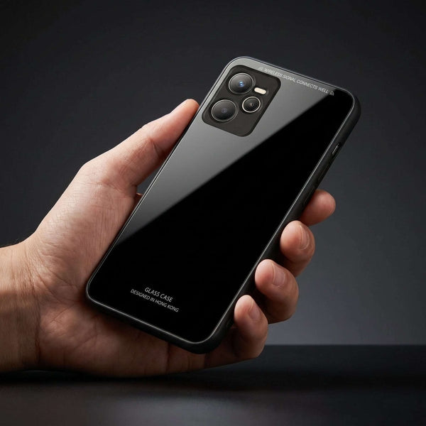 Black Glass case for Realme C35 - The Hatke