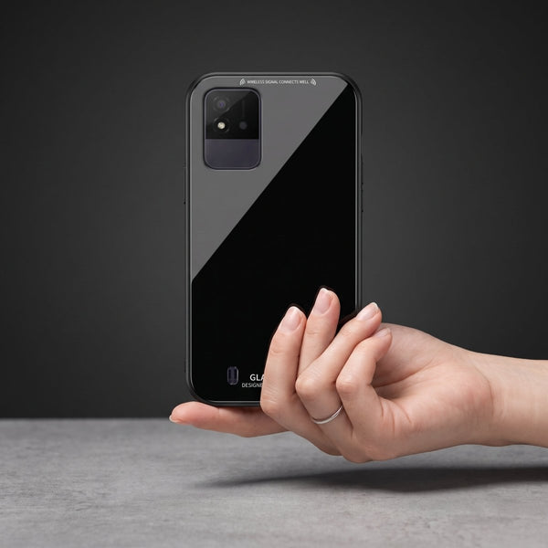 Black Glass case for Realme Narzo 50i - The Hatke