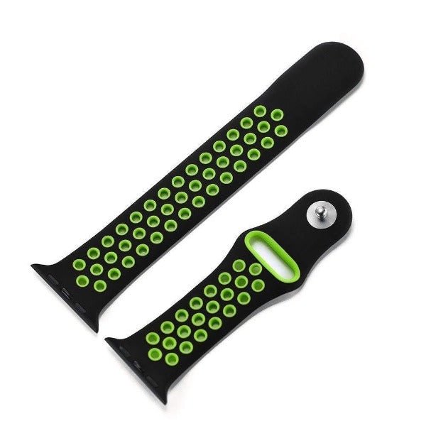 Black Green Dotted Silicone Strap For Apple Watch Series 1 (38mm/40mm/41mm) - The Hatke