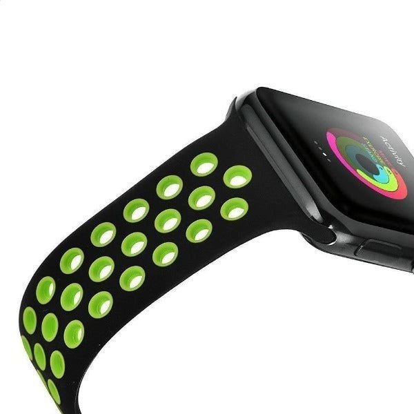 Black Green Dotted Silicone Strap For Apple Watch Series 1 (38mm/40mm/41mm) - The Hatke
