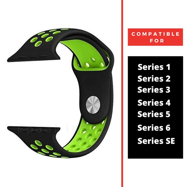 Black Green Dotted Silicone Strap For Apple Watch Series 1 (38mm/40mm/41mm) - The Hatke