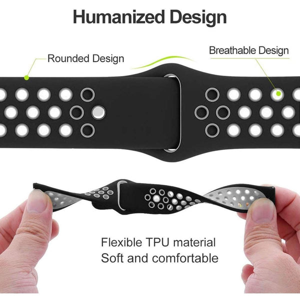 Black Grey Dotted Silicone Strap For Smart Watch (20mm) - The Hatke