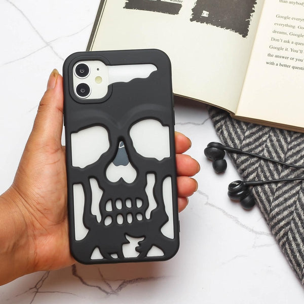 Black Hollow Skull Design Silicone case for Apple iphone 11 - The Hatke