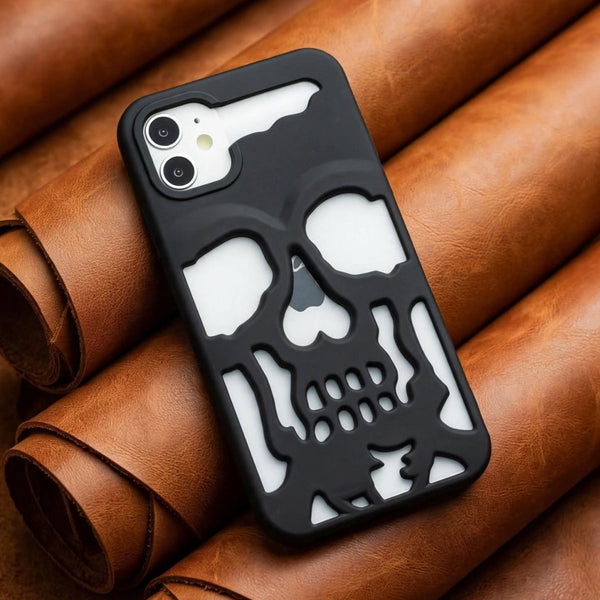 Black Hollow Skull Design Silicone case for Apple iphone 12 - The Hatke