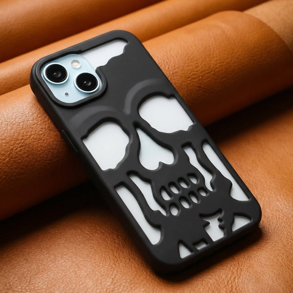 Black Hollow Skull Design Silicone case for Apple iphone 15 Plus - The Hatke