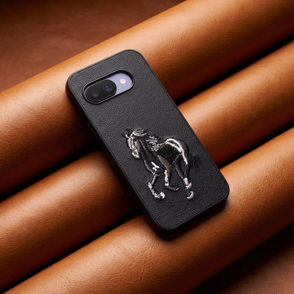 Black Leather Black White Horse OC Ornamented for Google Pixel 10a - The Hatke