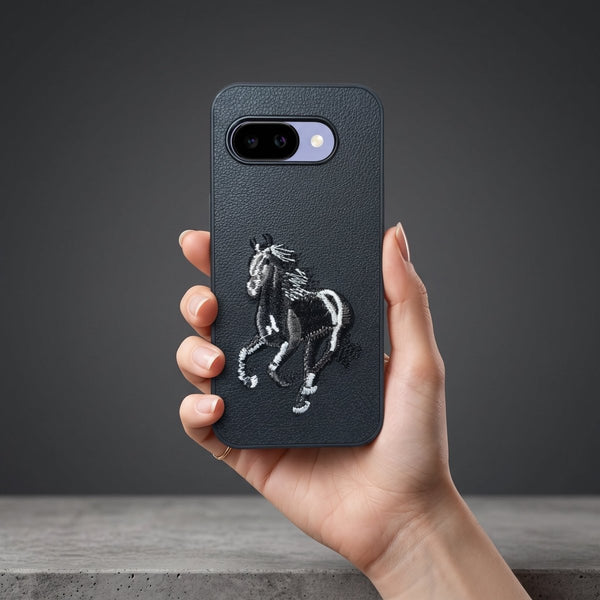 Black Leather Black White Horse OC Ornamented for Google Pixel 10a - The Hatke