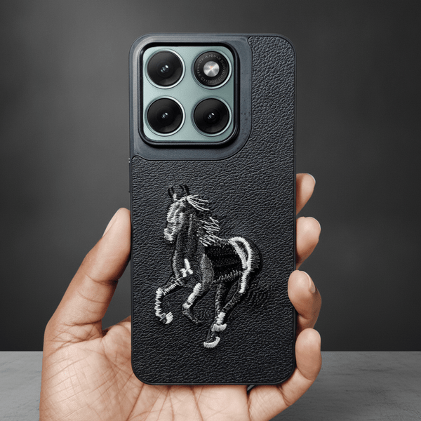 Black Leather Black White Horse OC Ornamented for Motorola Edge 70 Fusion - The Hatke