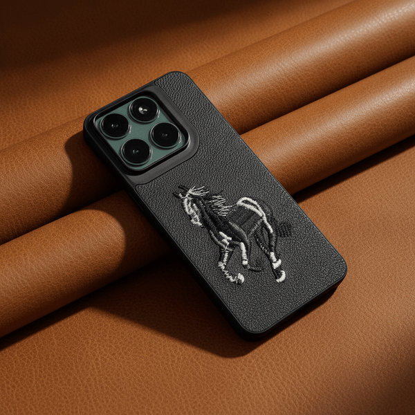 Black Leather Black White Horse OC Ornamented for Motorola Edge 70 Fusion - The Hatke