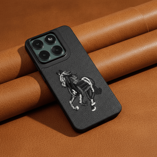 Black Leather Black White Horse OC Ornamented for Motorola Edge 70 Fusion - The Hatke