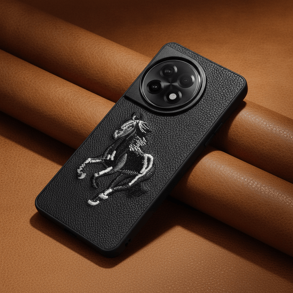 Black Leather Black White Horse OC Ornamented for Oneplus 11r - The Hatke