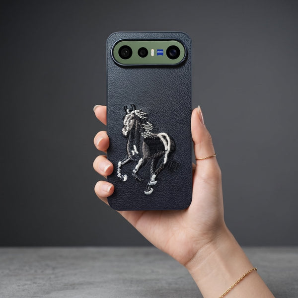 Black Leather Black White Horse OC Ornamented for Vivo X300 Fe - The Hatke
