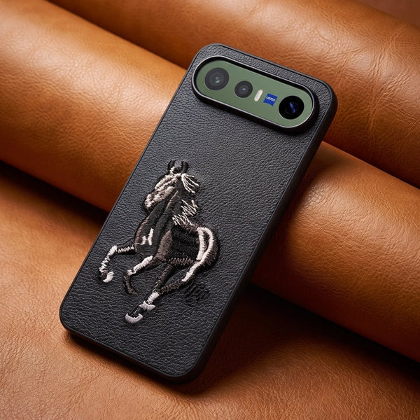 Black Leather Black White Horse OC Ornamented for Vivo X300 Fe - The Hatke