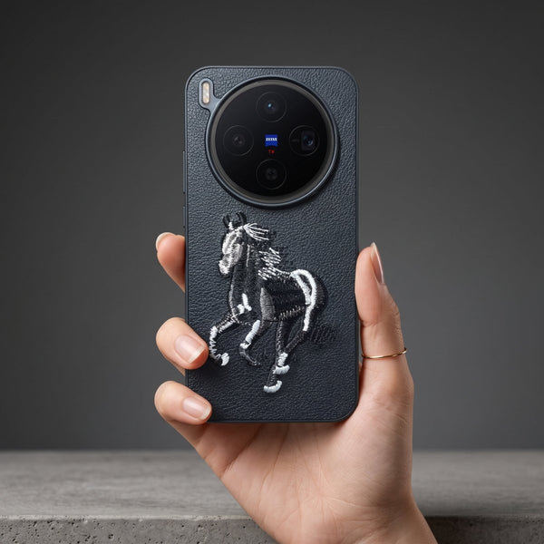 Black Leather Black White Horse OC Ornamented for Vivo X300 Pro - The Hatke