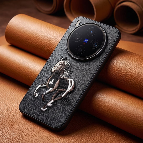 Black Leather Black White Horse OC Ornamented for Vivo X300 Pro - The Hatke