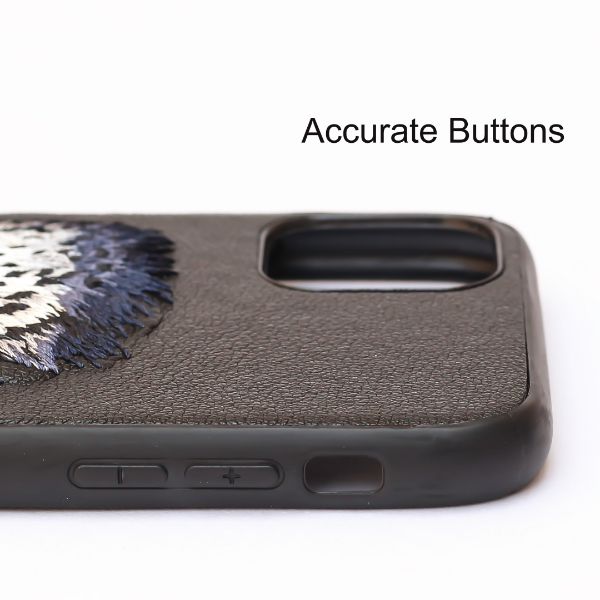 Black Leather Blue Lion Ornamented for Apple iPhone 13 - The Hatke