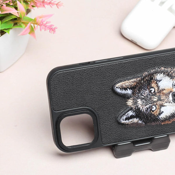 Black Leather Brown Fox Ornamented for Apple iPhone 13 - The Hatke