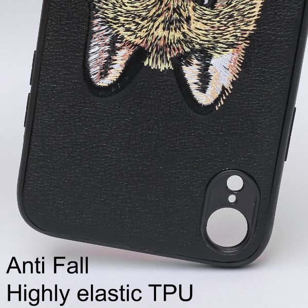 Black Leather Brown Fox Ornamented for Apple iPhone XR - The Hatke