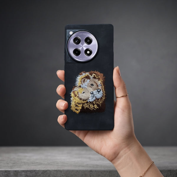 Black Leather Brown Lion OC Ornamented for Oneplus 12r - The Hatke