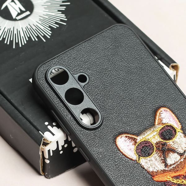 Black Leather Bulldog Camera Ornamented for Samsung S23 FE - The Hatke