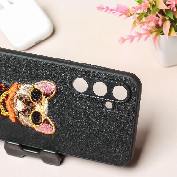 Black Leather Bulldog Camera Ornamented for Samsung S23 FE - The Hatke