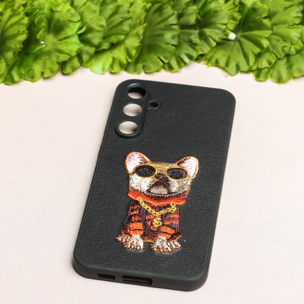 Black Leather Bulldog Camera Ornamented for Samsung S23 FE - The Hatke