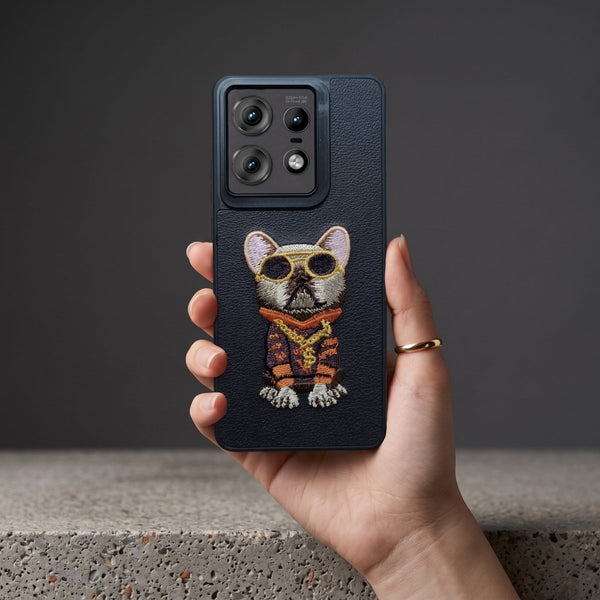 Black Leather Bulldog OC Ornamented for Motorola Edge 50 Pro - The Hatke