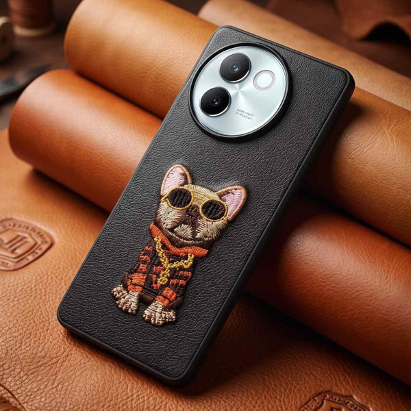 Black Leather Bulldog OC Ornamented for Vivo V30E - The Hatke