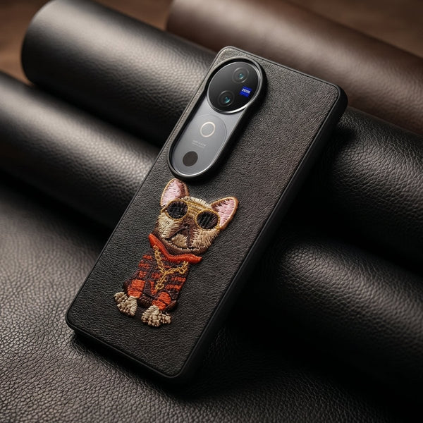 Black Leather Bulldog OC Ornamented for Vivo V40 - The Hatke