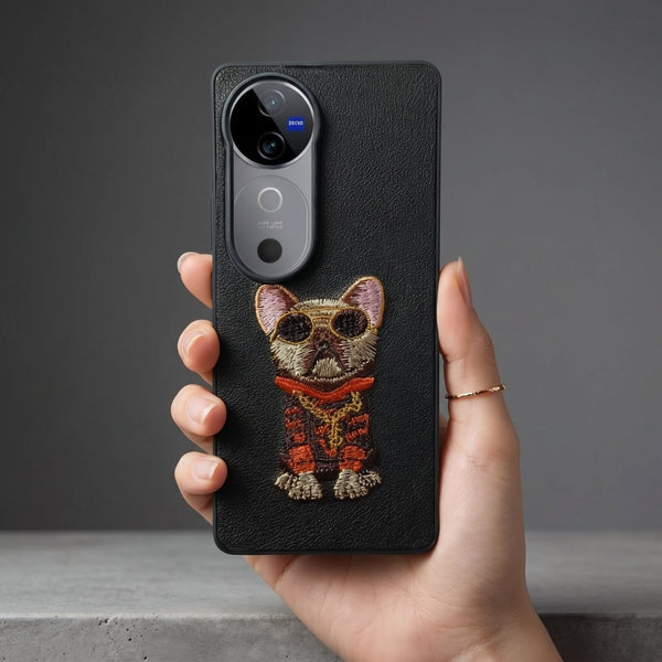 Black Leather Bulldog OC Ornamented for Vivo V40 - The Hatke