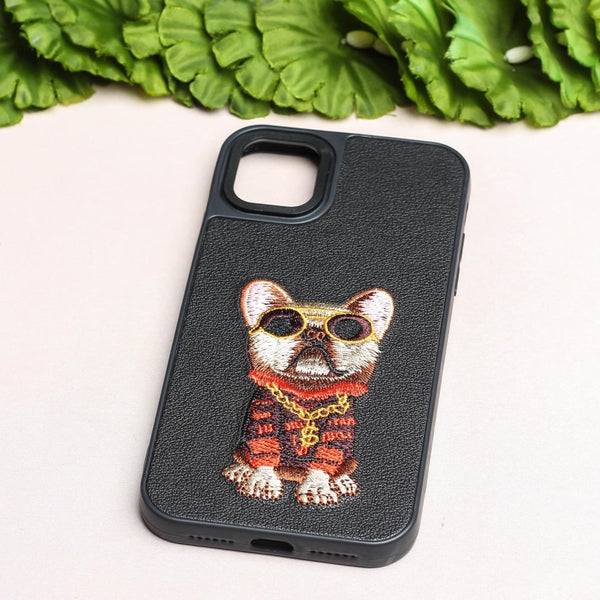 Black Leather Bulldog Ornamented for Apple Iphone 11 - The Hatke