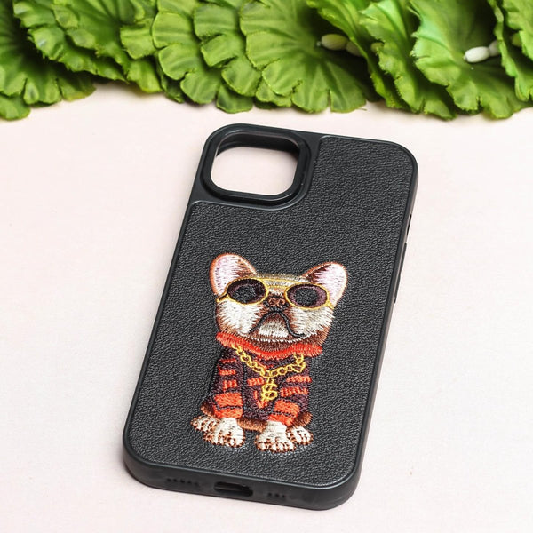 Black Leather Bulldog Ornamented for Apple Iphone 13 - The Hatke